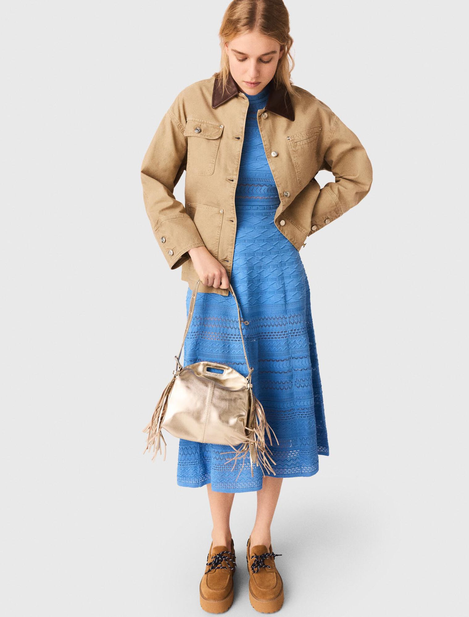 Denim jacket with pleated back