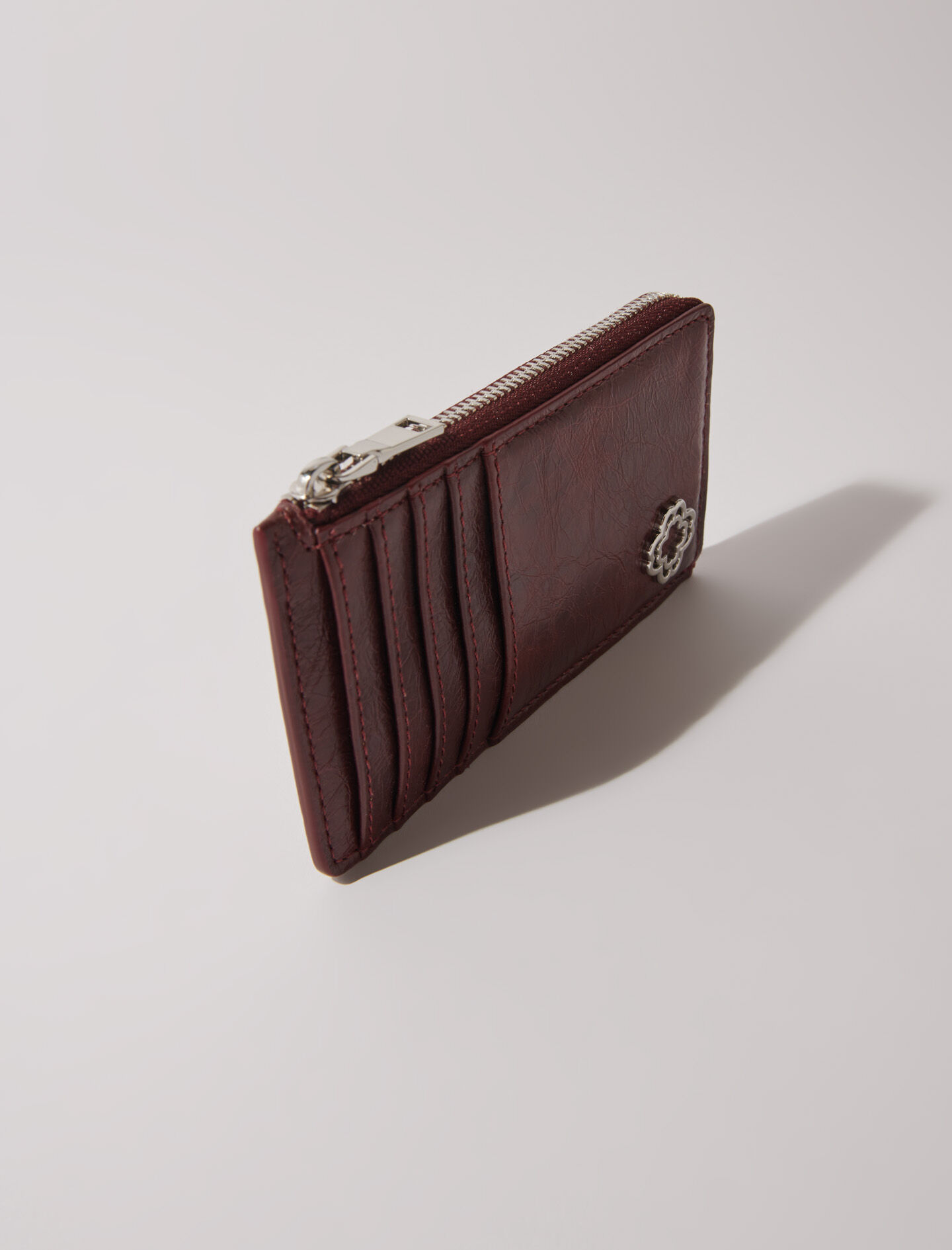 Crackled leather cardholder Red for Women | Maje