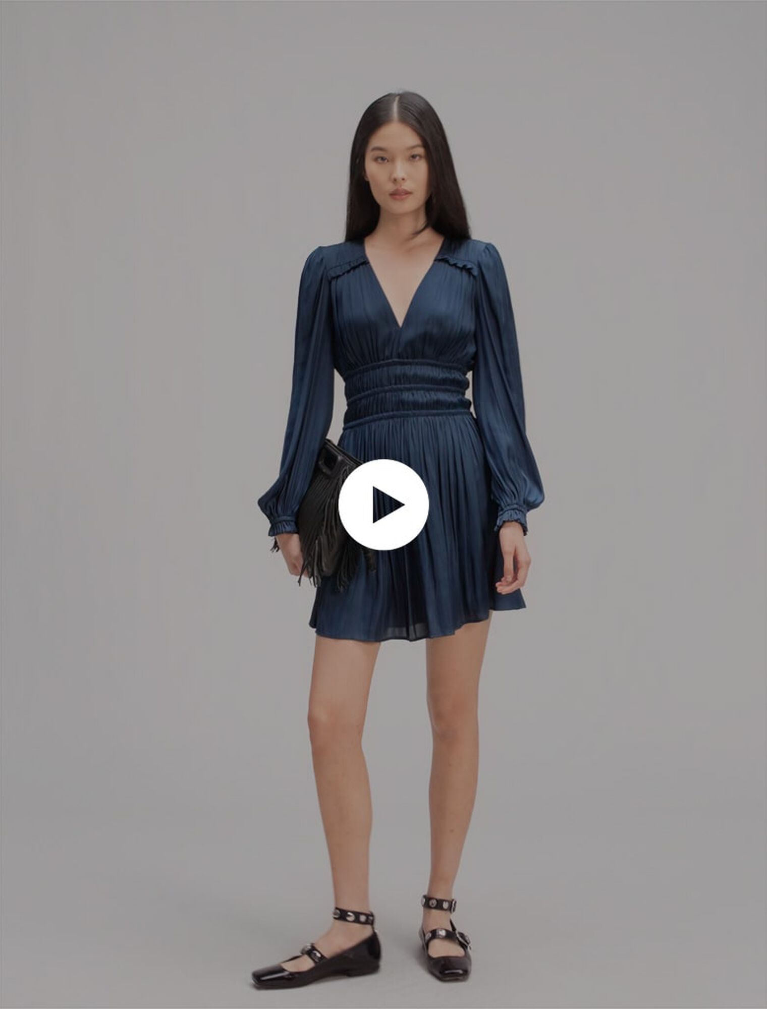 Short satin dress with ruffles