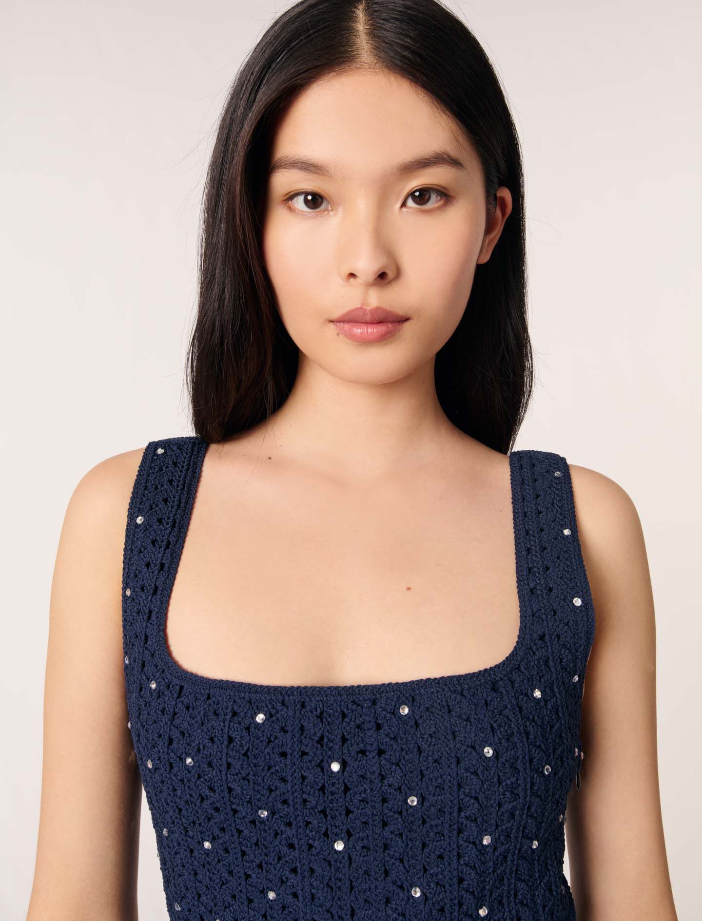Rhinestone crochet short dress Blue for Women | Maje