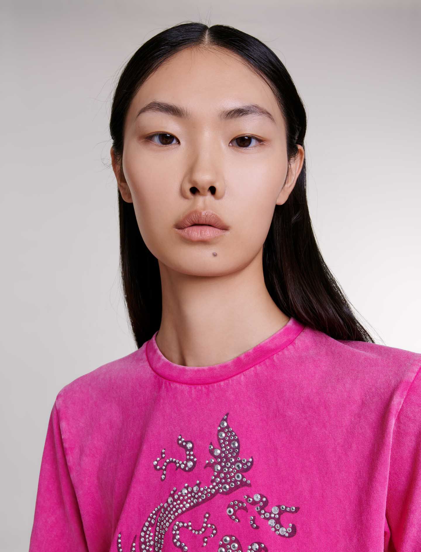 m❤pink Short-sleeve jewel neck T-shirt Pink For Women | Maje