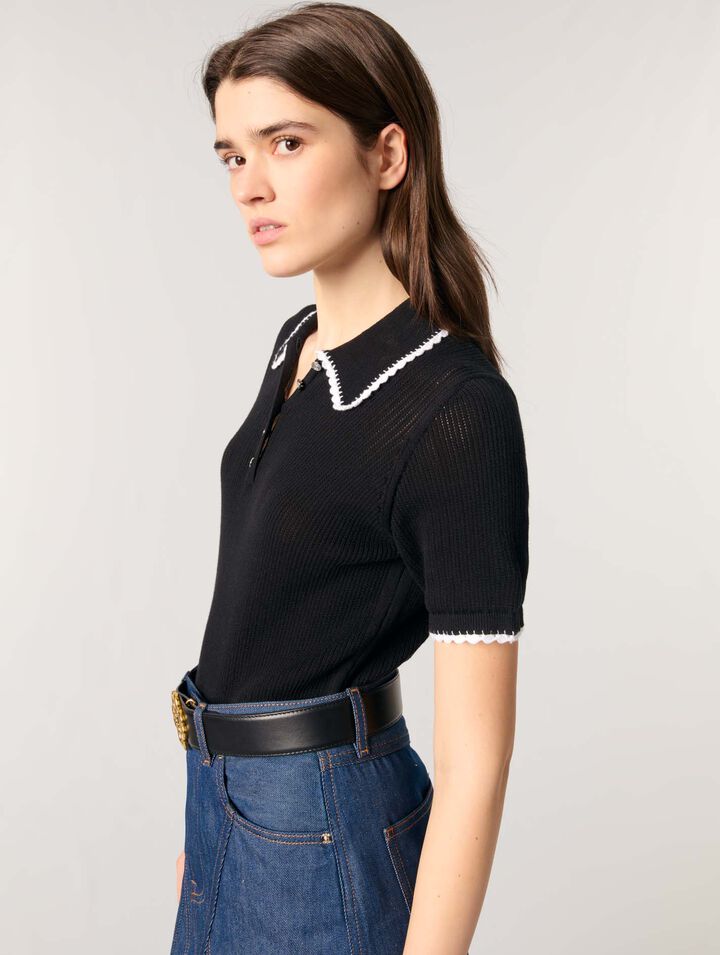 Pointelle knit polo shirt