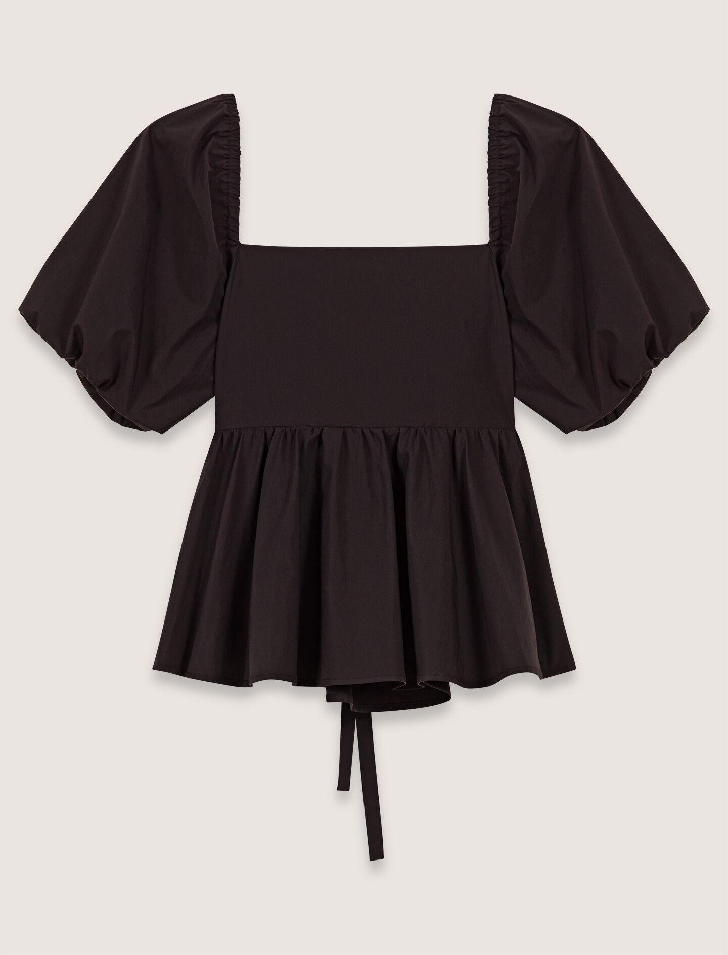 Poplin top with balloon sleeves Black / Gray for Women | Maje