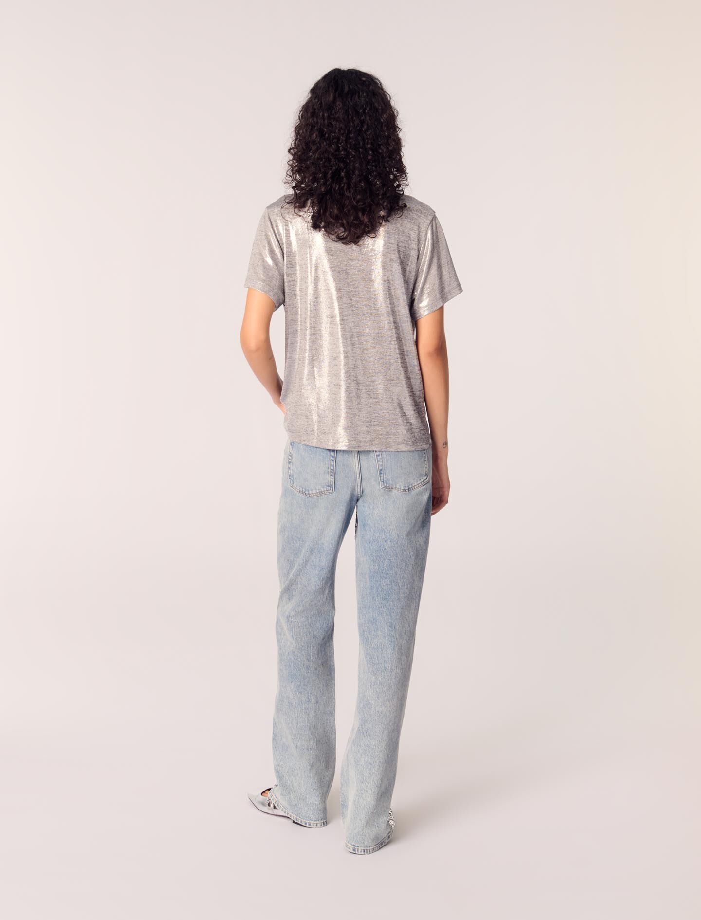 Lamé T-shirt Black / Gray for Women | Maje