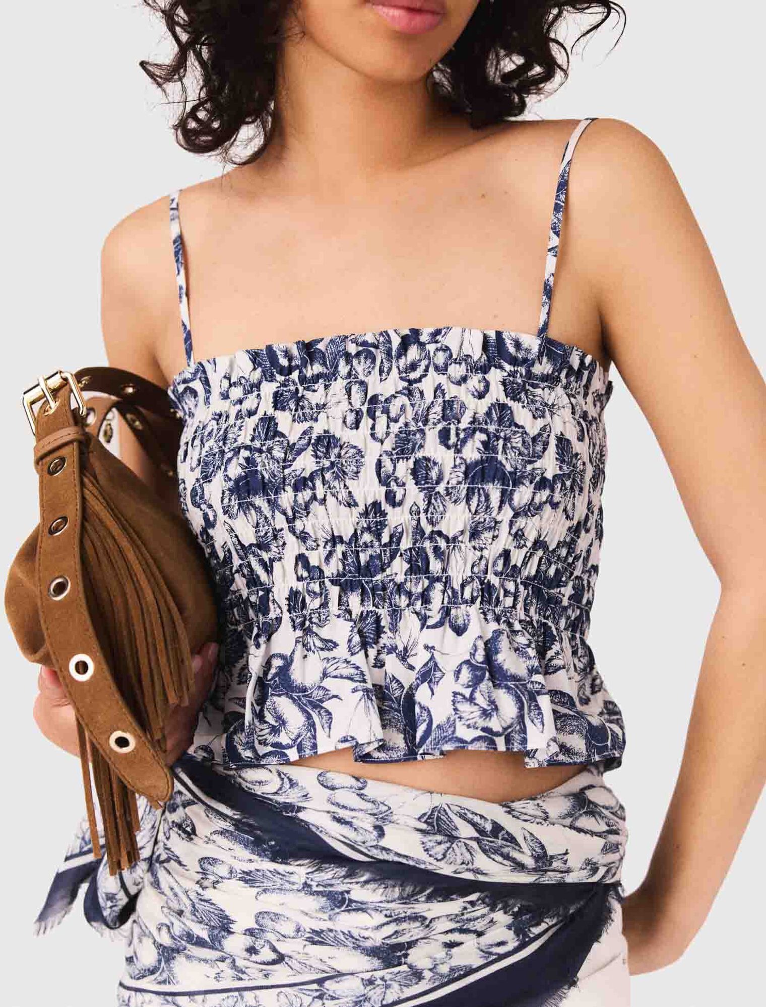 Printed smocked top