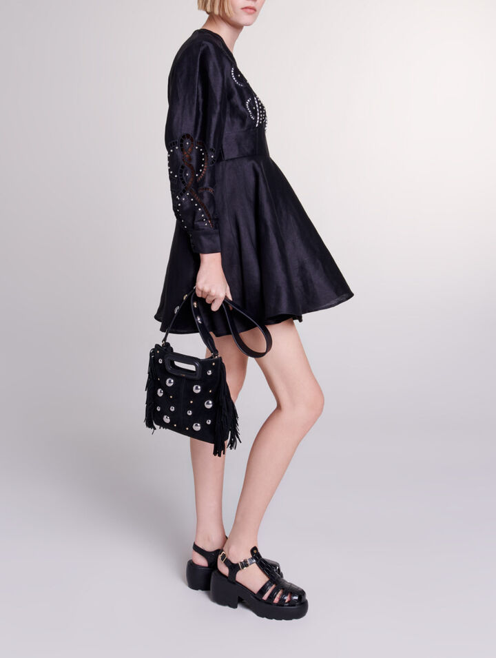 Short embroidered linen dress