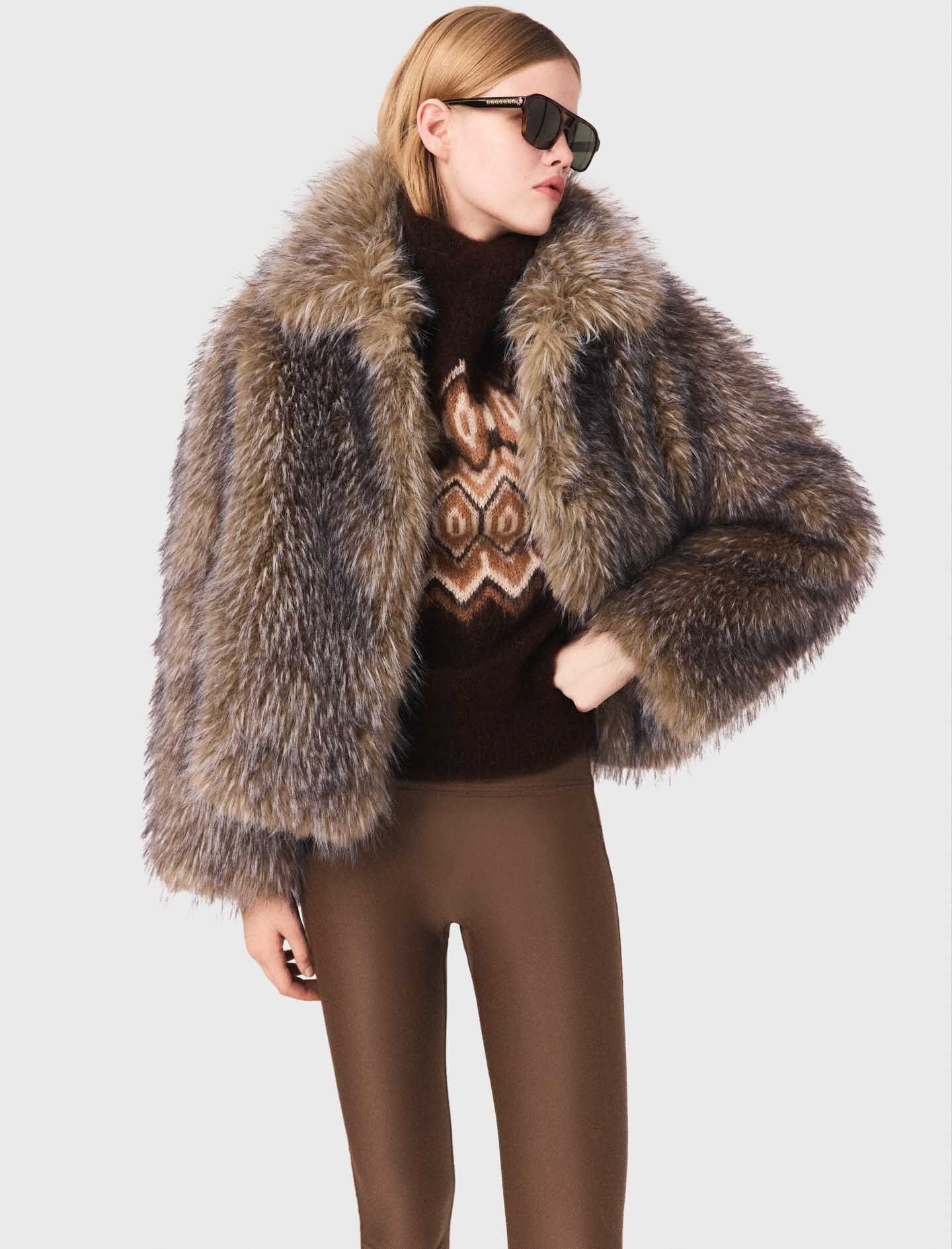 コート fub felted coat brown 6y Short faux fur coat Brown for Women | Maje