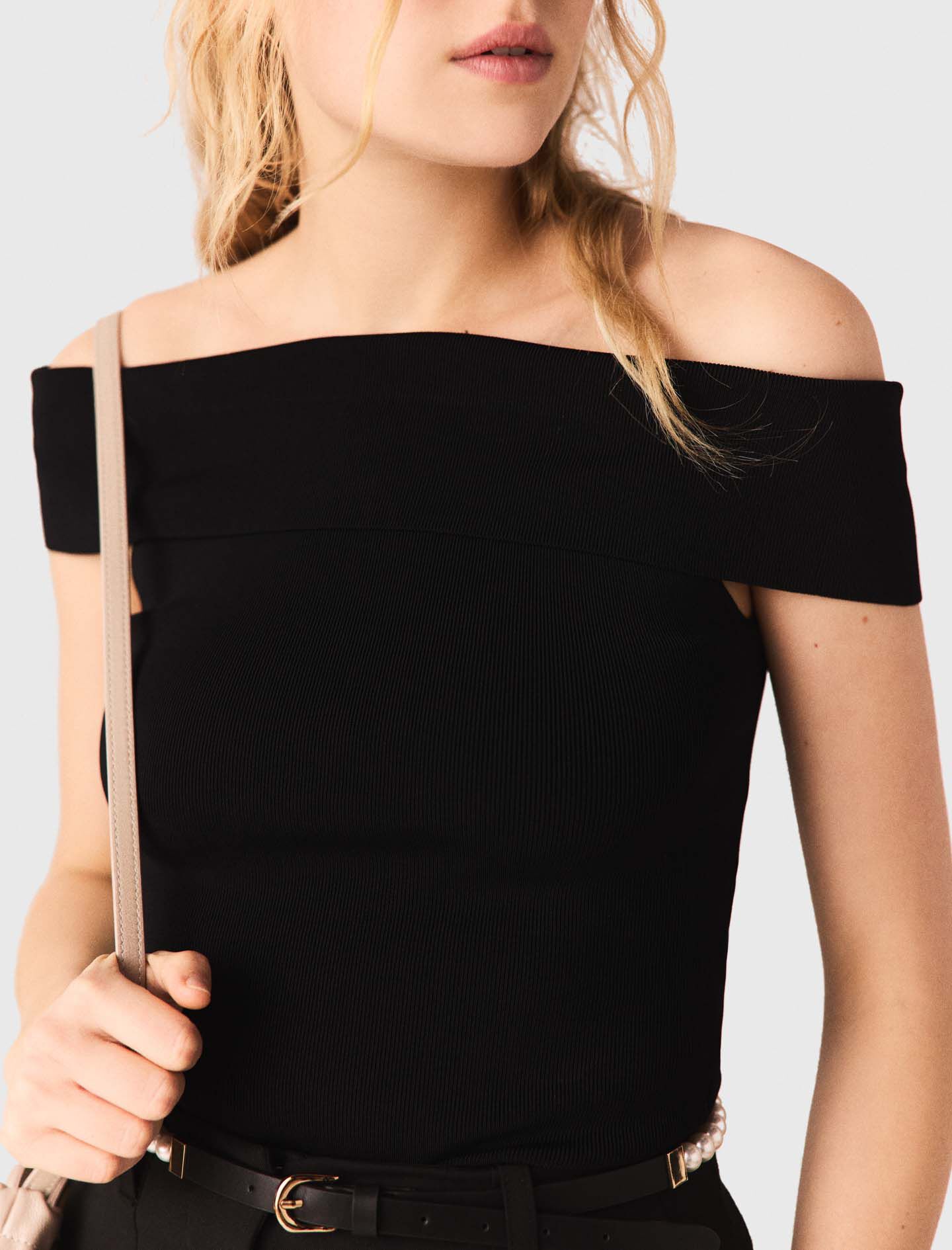 Rib knit bardot-neck top 6