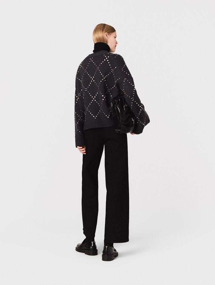 Rhinestone check cardigan