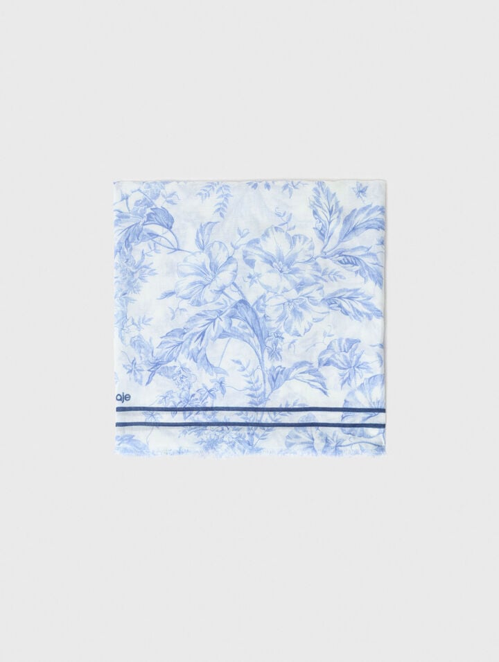 Floral print wool blend shawl