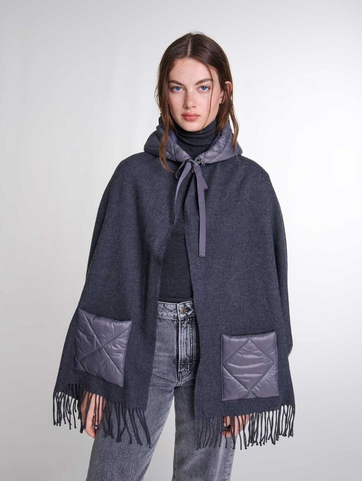 Hooded wool poncho