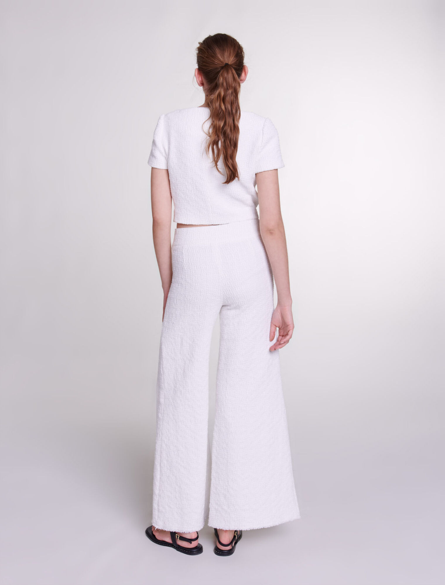 Wide-leg tweed trousers