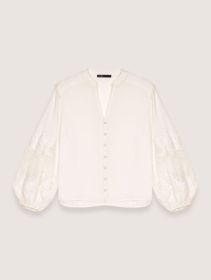 Shirt with embroidered sleeves