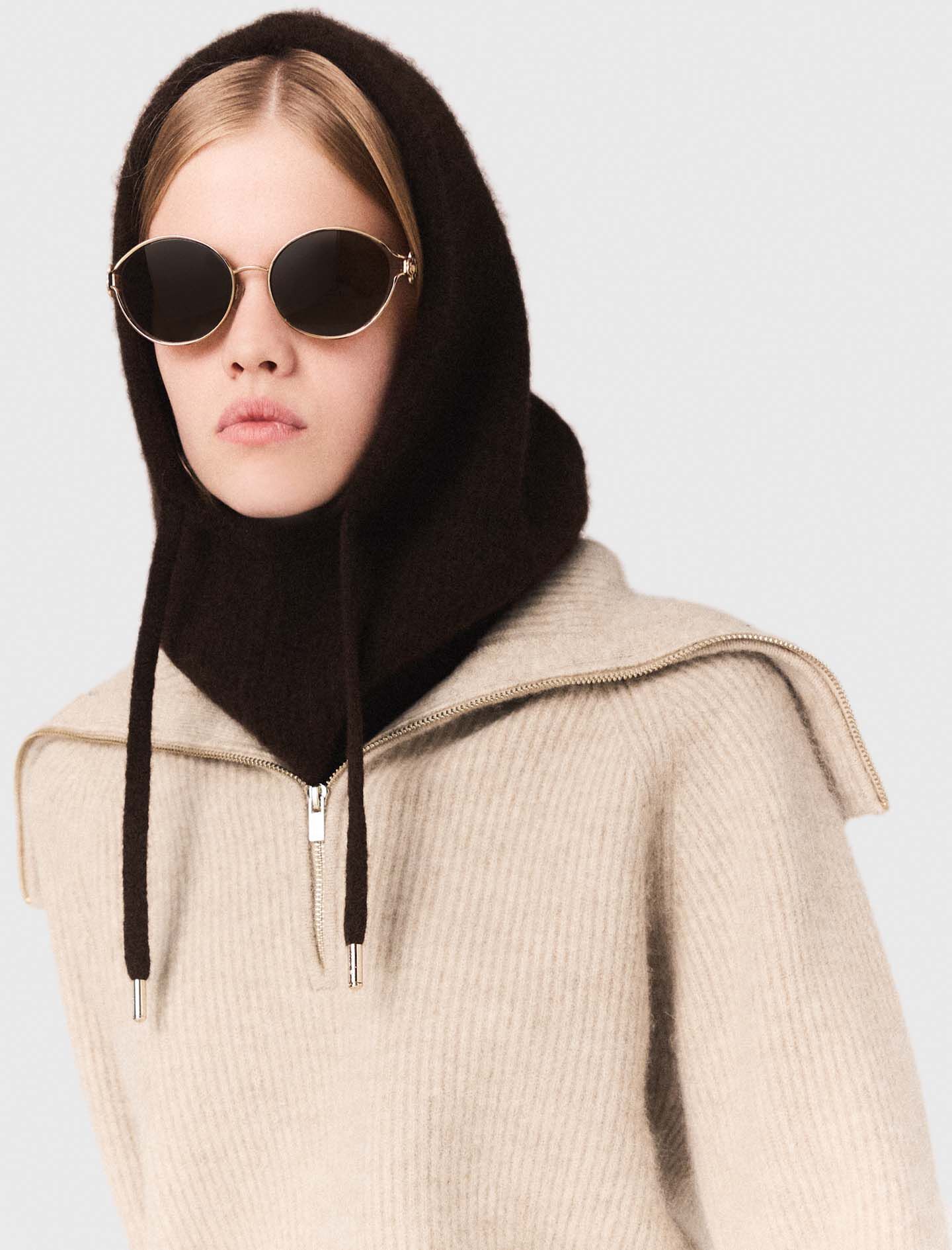 Rhinestone jumper with half-zip collar Natural for Women | Maje