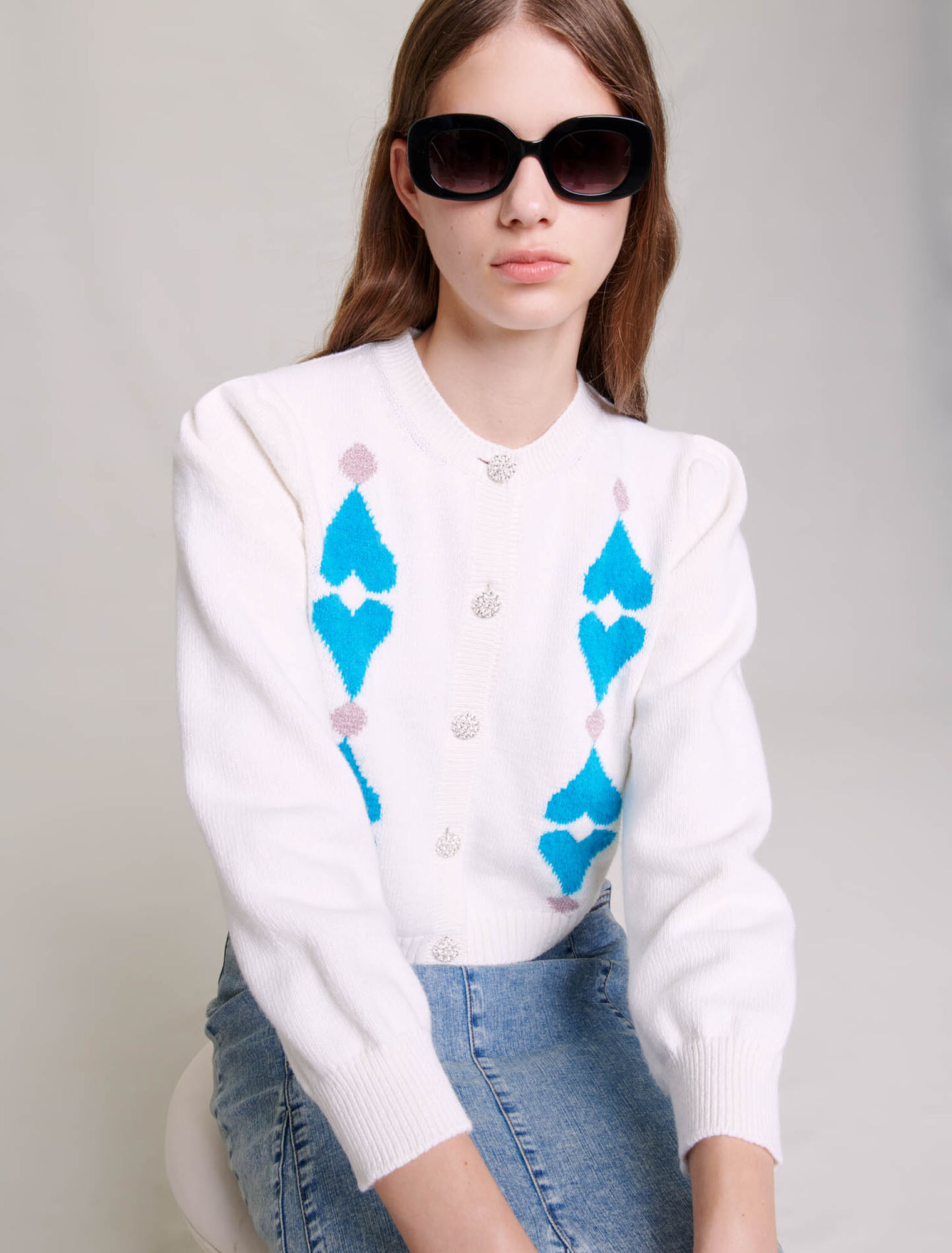 Rhinestone heart cropped cardigan