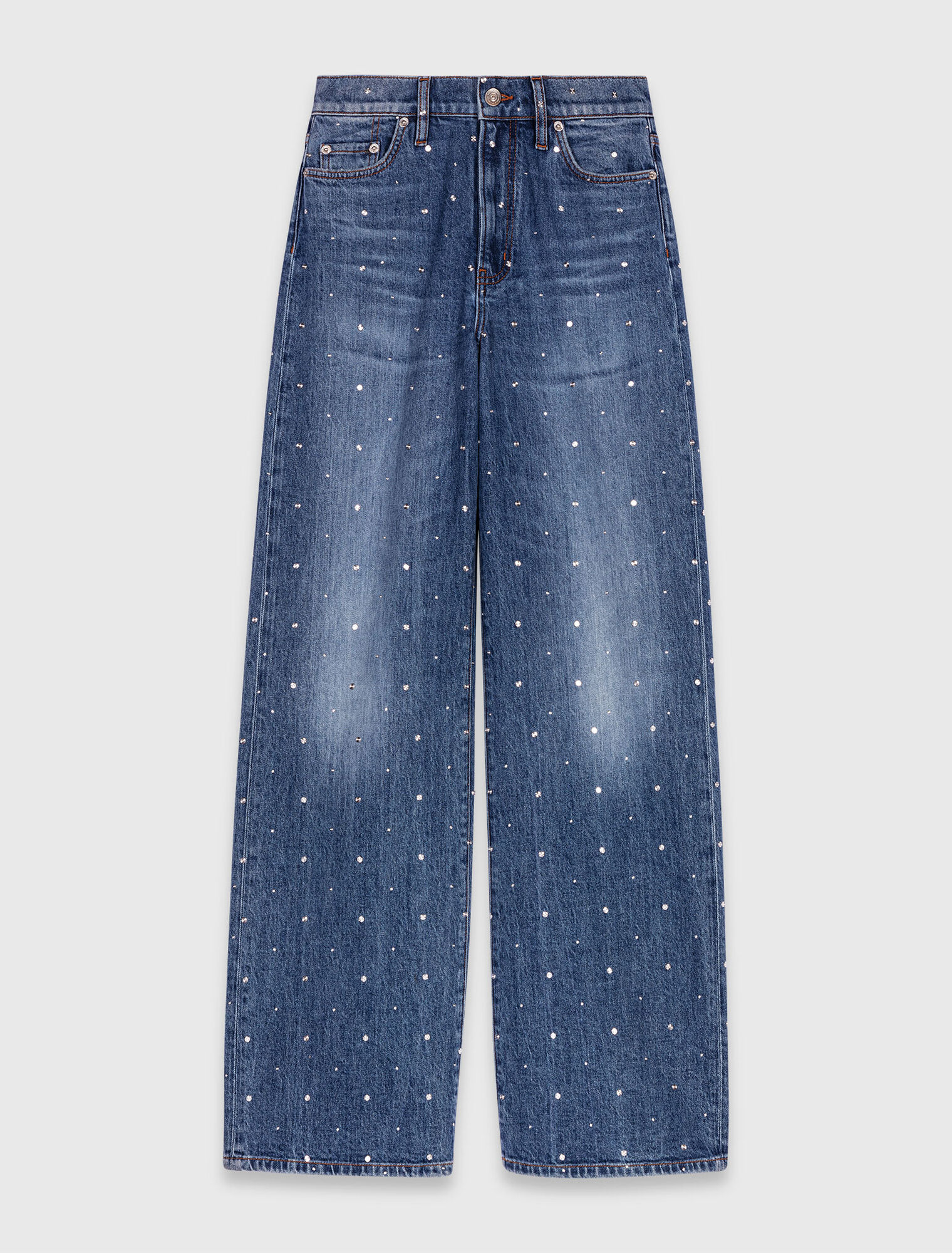 Wide-leg denim jeans with studs