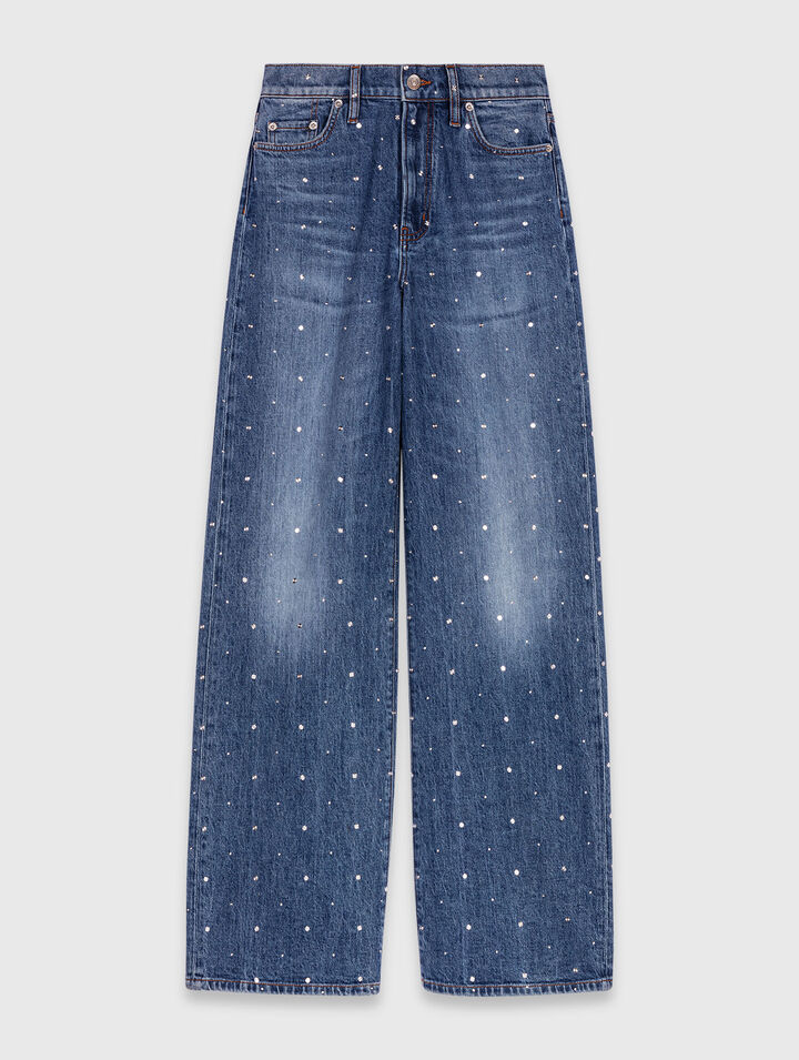 Wide-leg denim jeans with studs