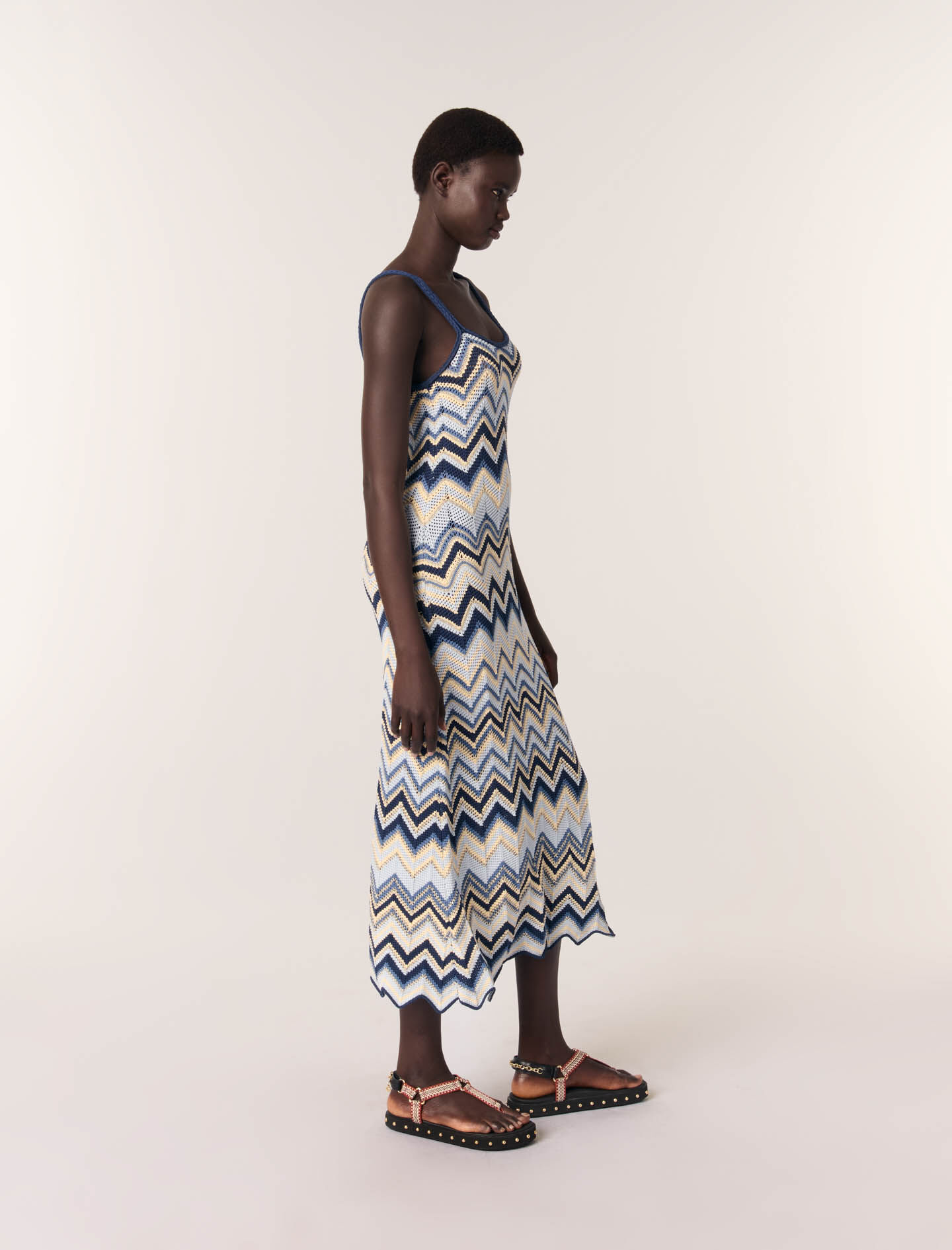 Crochet-knit maxi dress Blue for Women | Maje