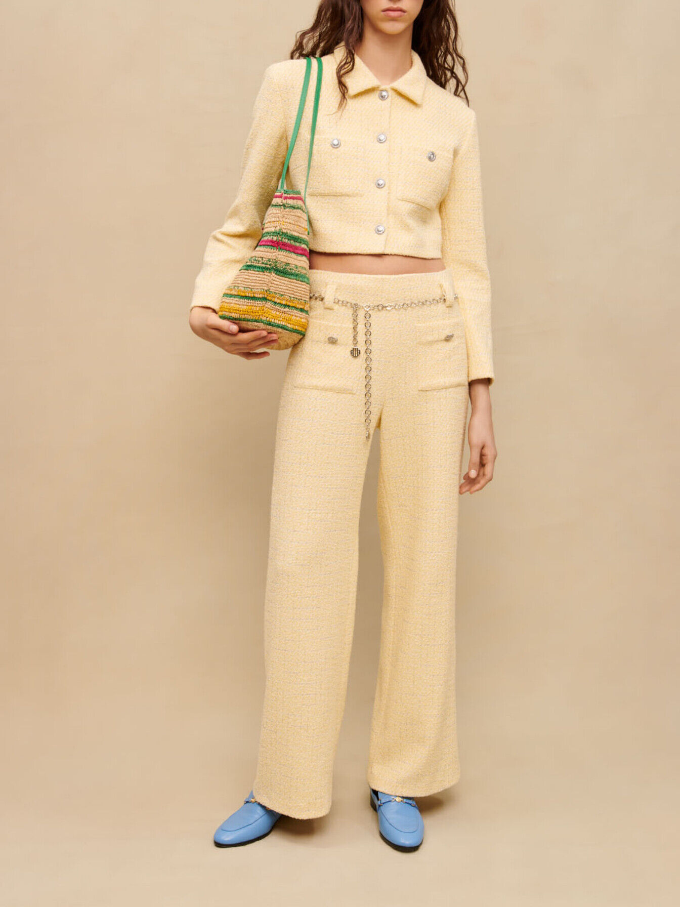 Cropped tweed tailored jacket Yellow / Orange for Women | Maje