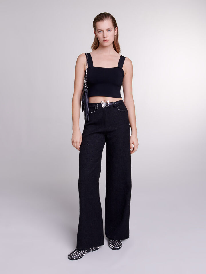 Wide-leg tweed trousers