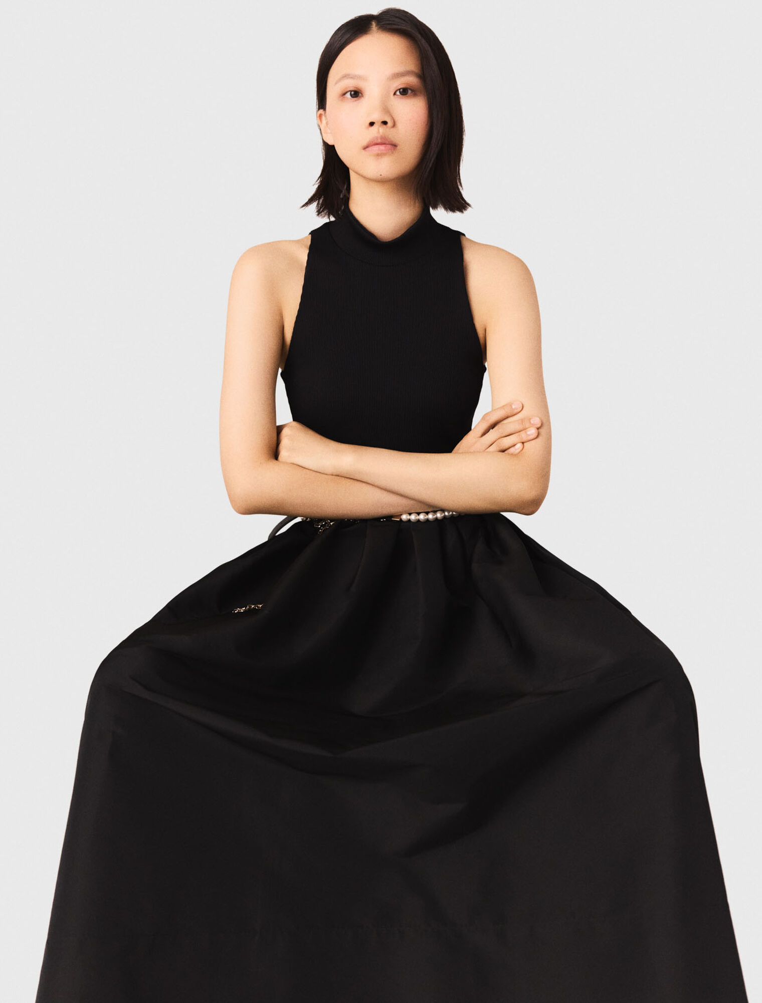 Mixed-material taffeta dress