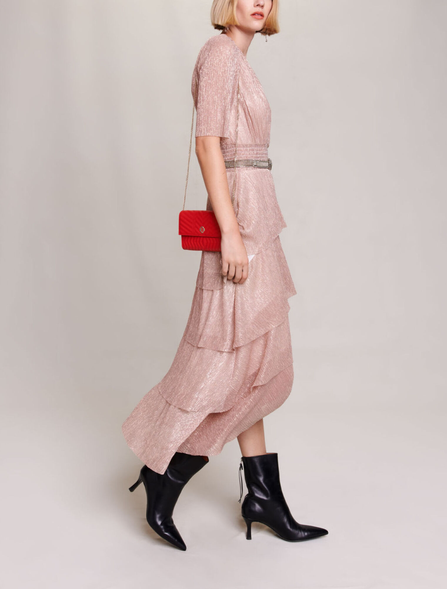 Long ruffled lamé dress