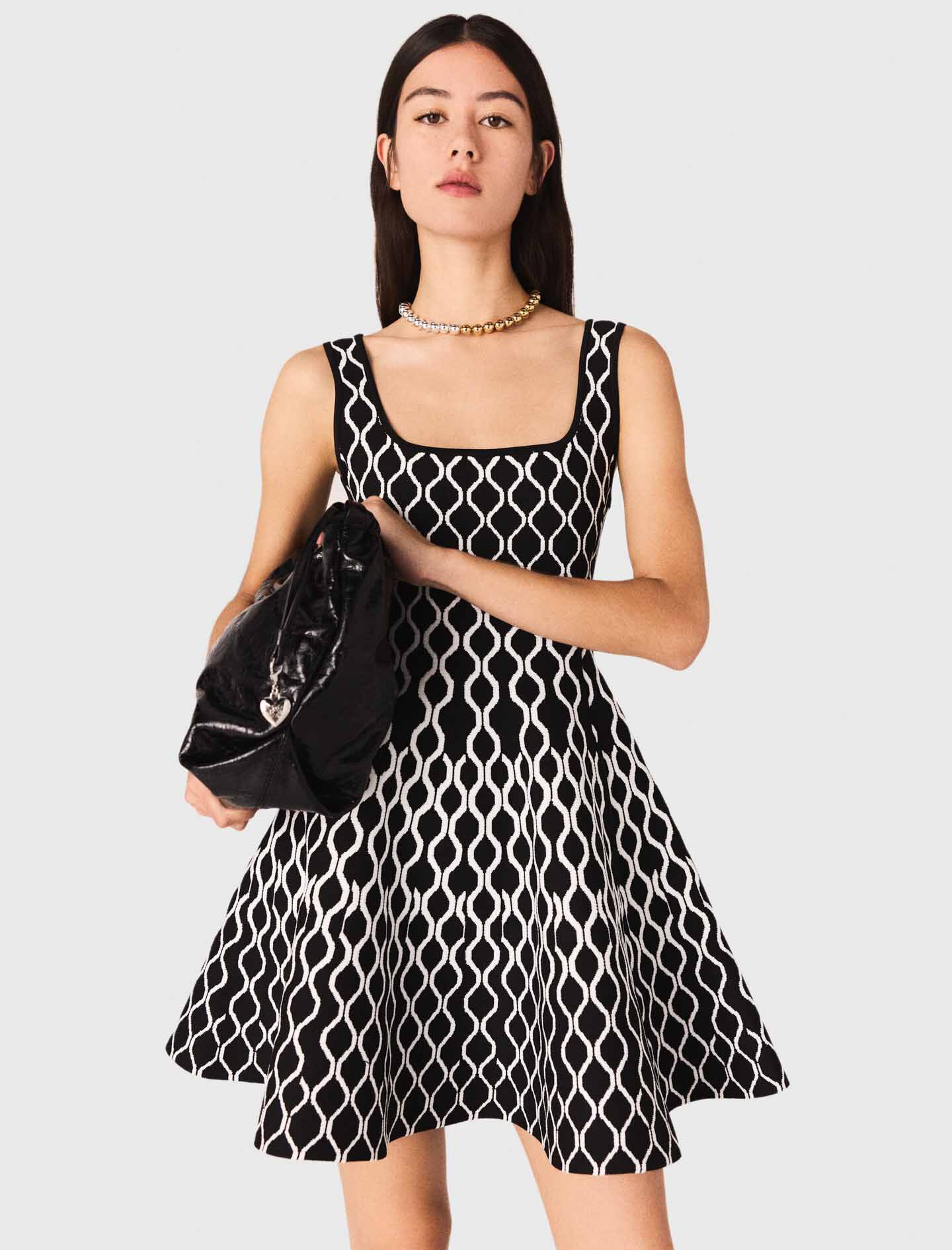Jacquard knit short dress Bicolor for Women | Maje