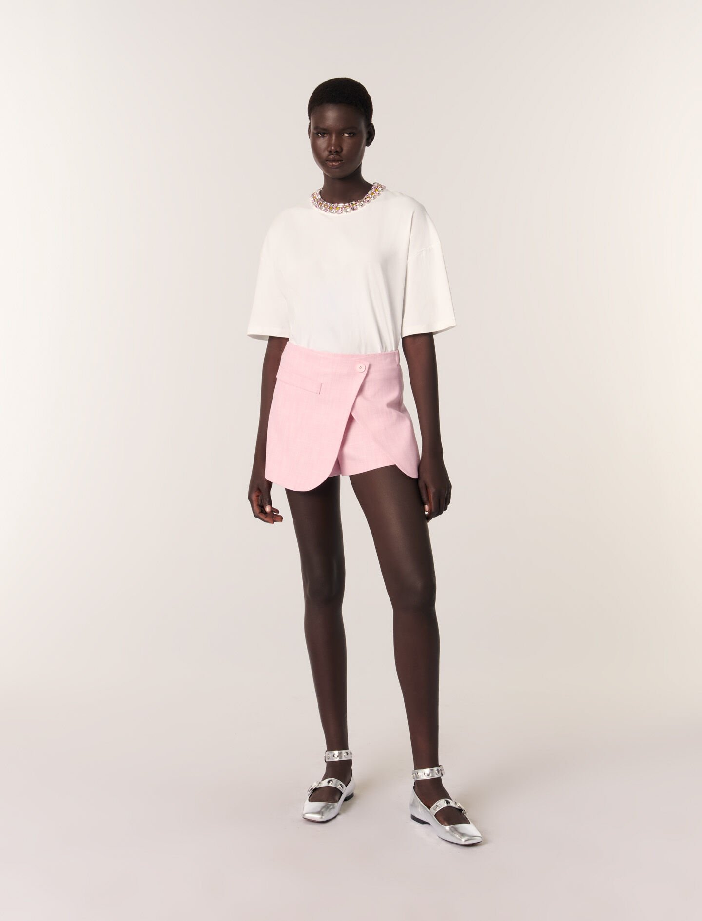 【沙耶】 Jewellery neck T-shirt White For Women | Maje