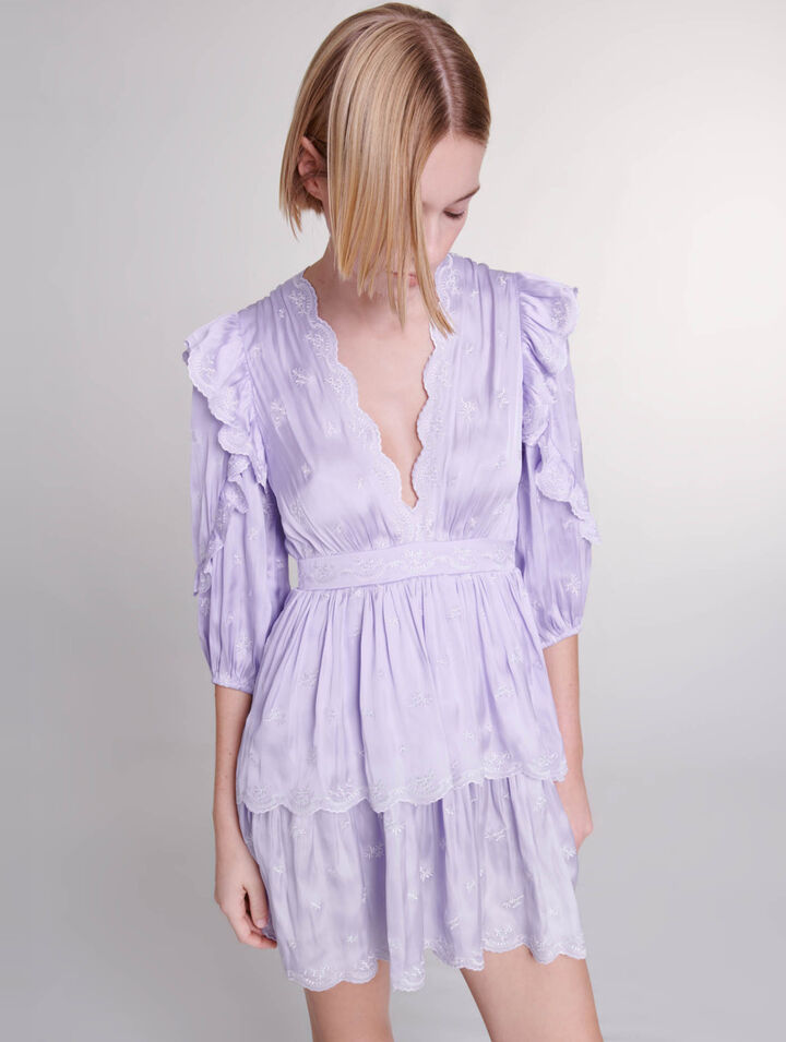 Short satin-look embroidered dress