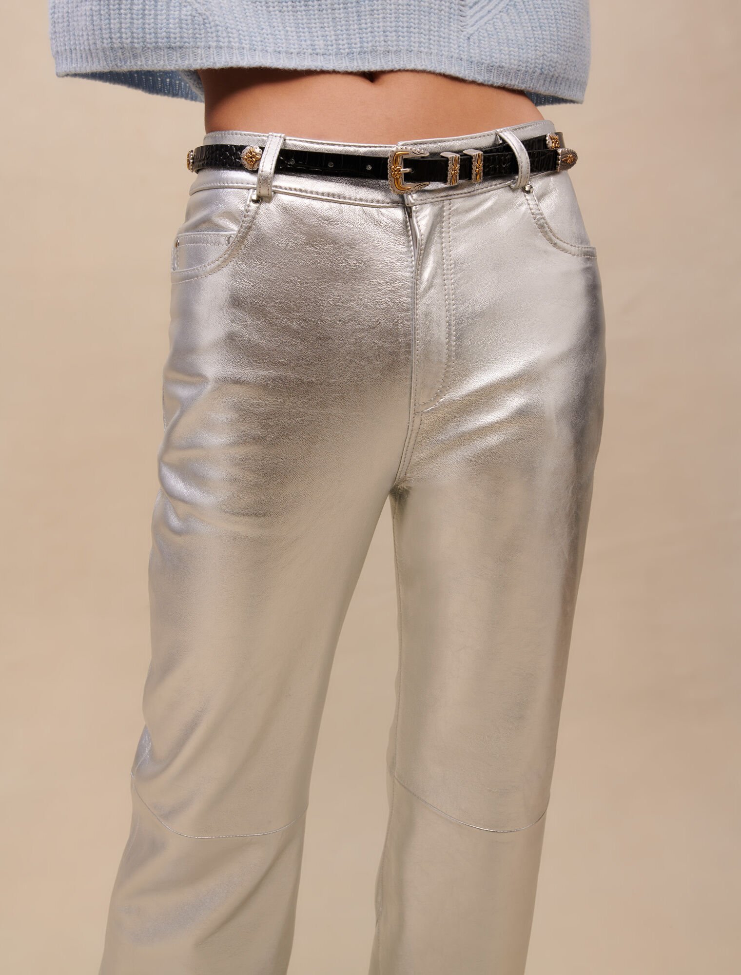 Metallic leather pants