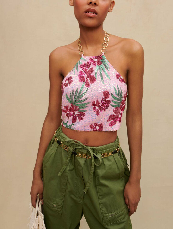 Hibiscus sequin crop top