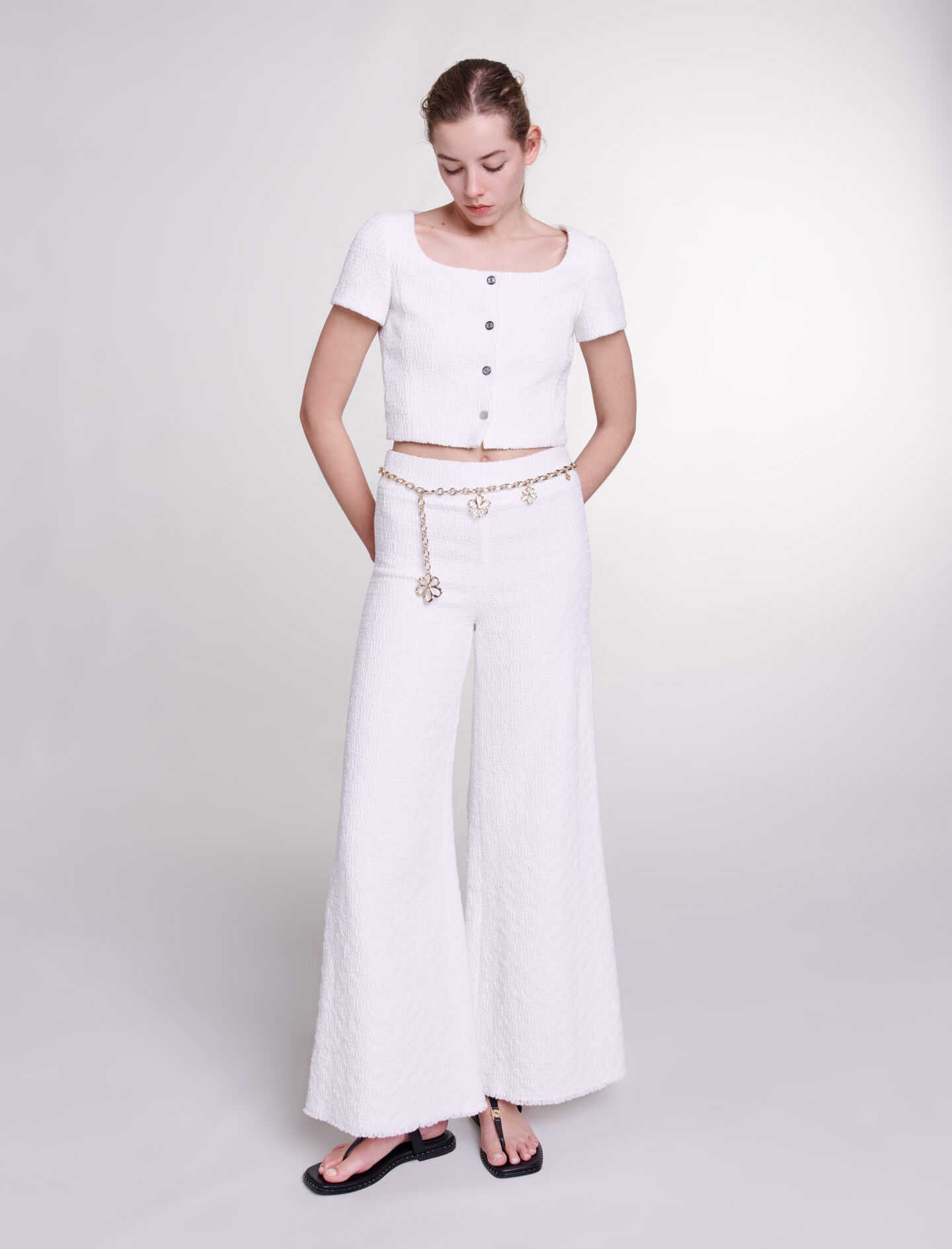 Wide leg tweed pants top