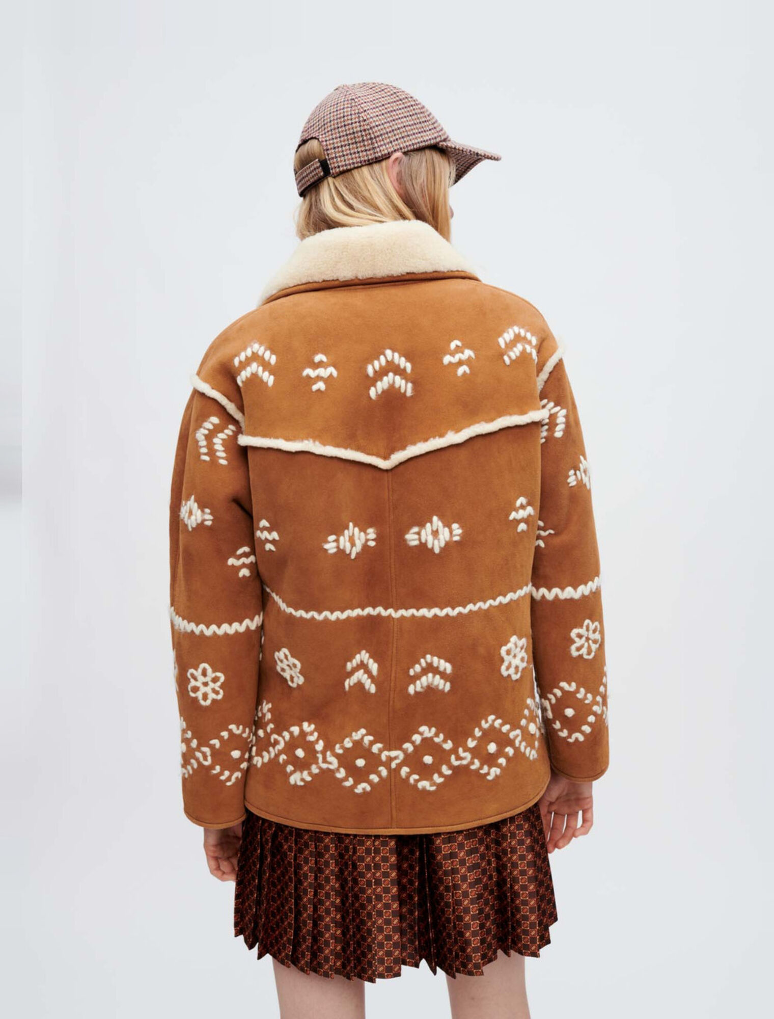 Fully embroidered shearling coat