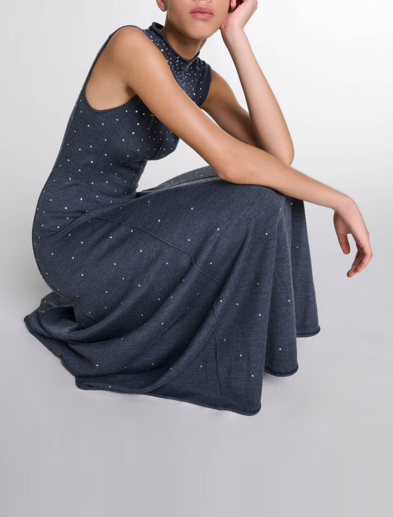 Knit maxi dress with rhinestones
