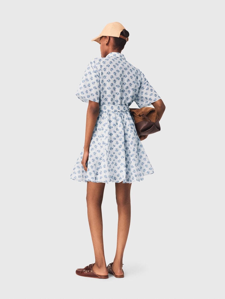 Short patterned linen-blend dress
