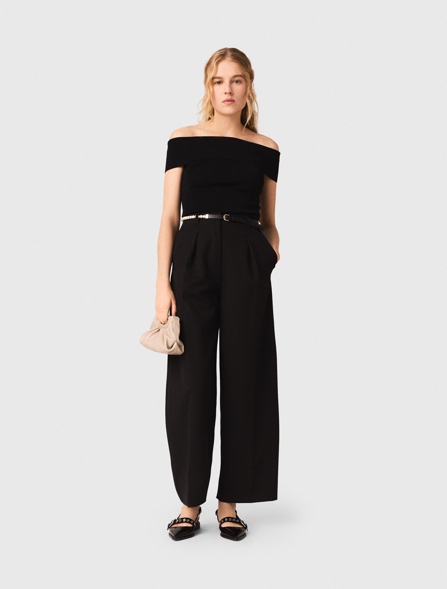 Rib knit bardot-neck top