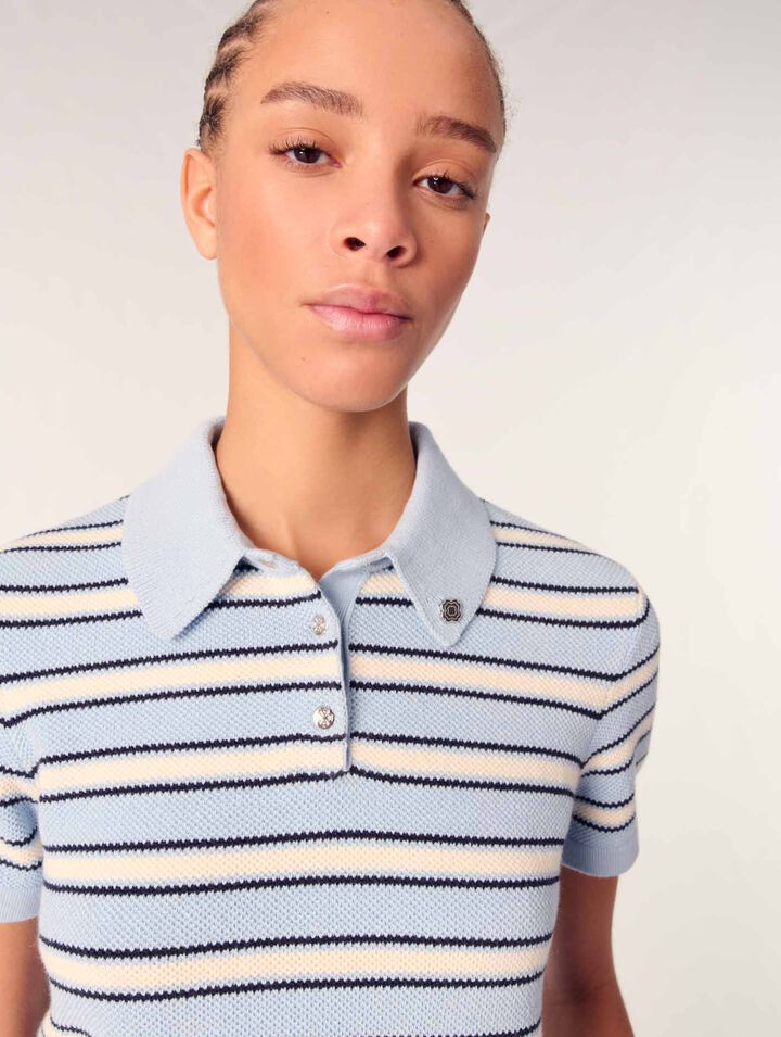 Striped knit polo shirt
