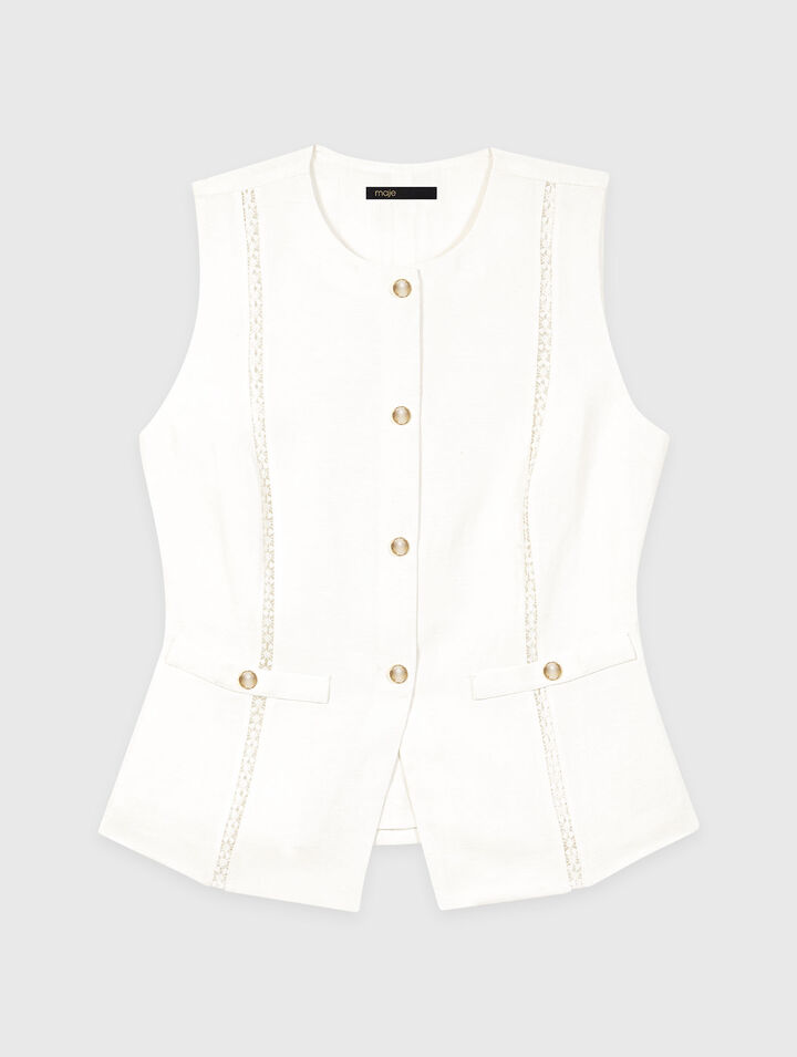 Embroidered linen-blend jacket