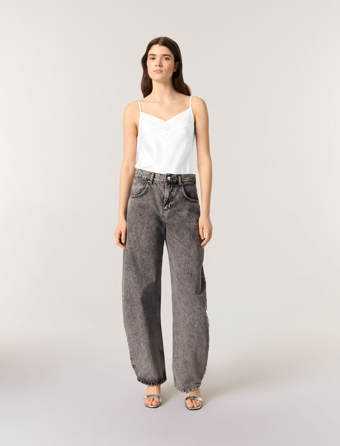 Silk satin and lace top - Tops | Maje