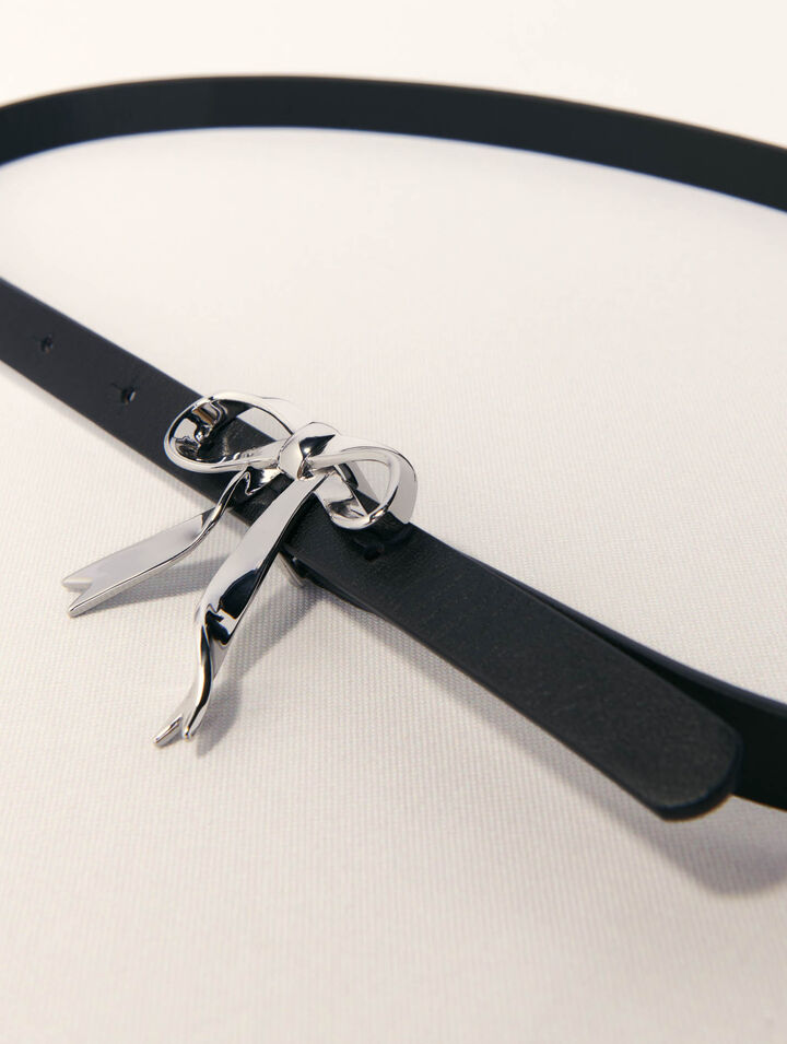 Slim leather bow belt
