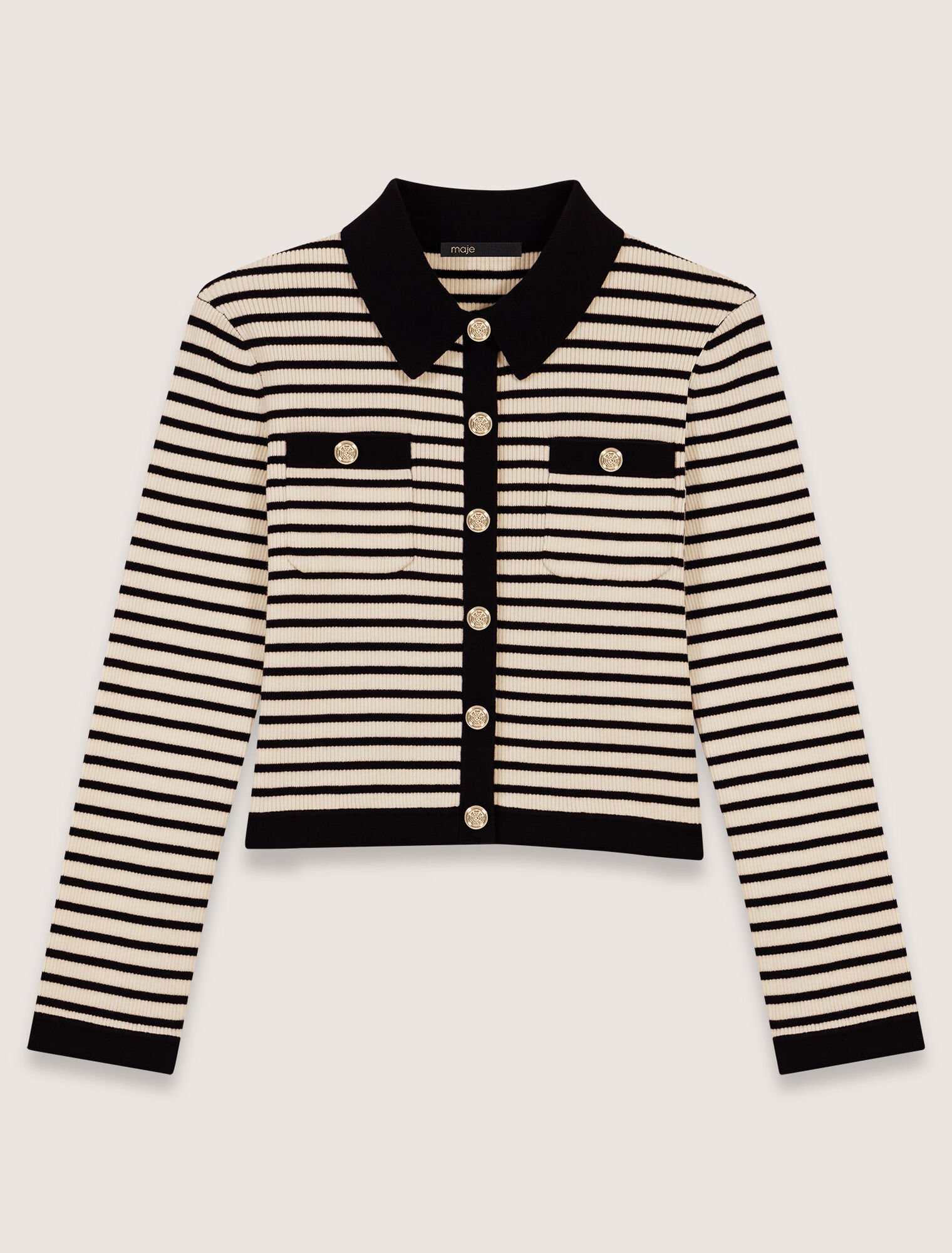 Cropped rib knit cardigan