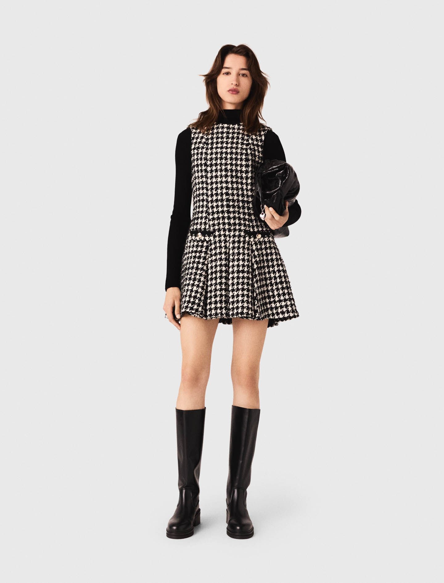 T-MAJE Flared houndstooth tweed dress Bicolor for Women | Maje