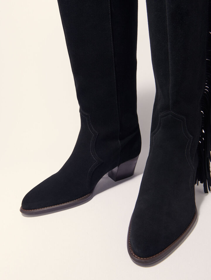 Fringed suede cowboy boots