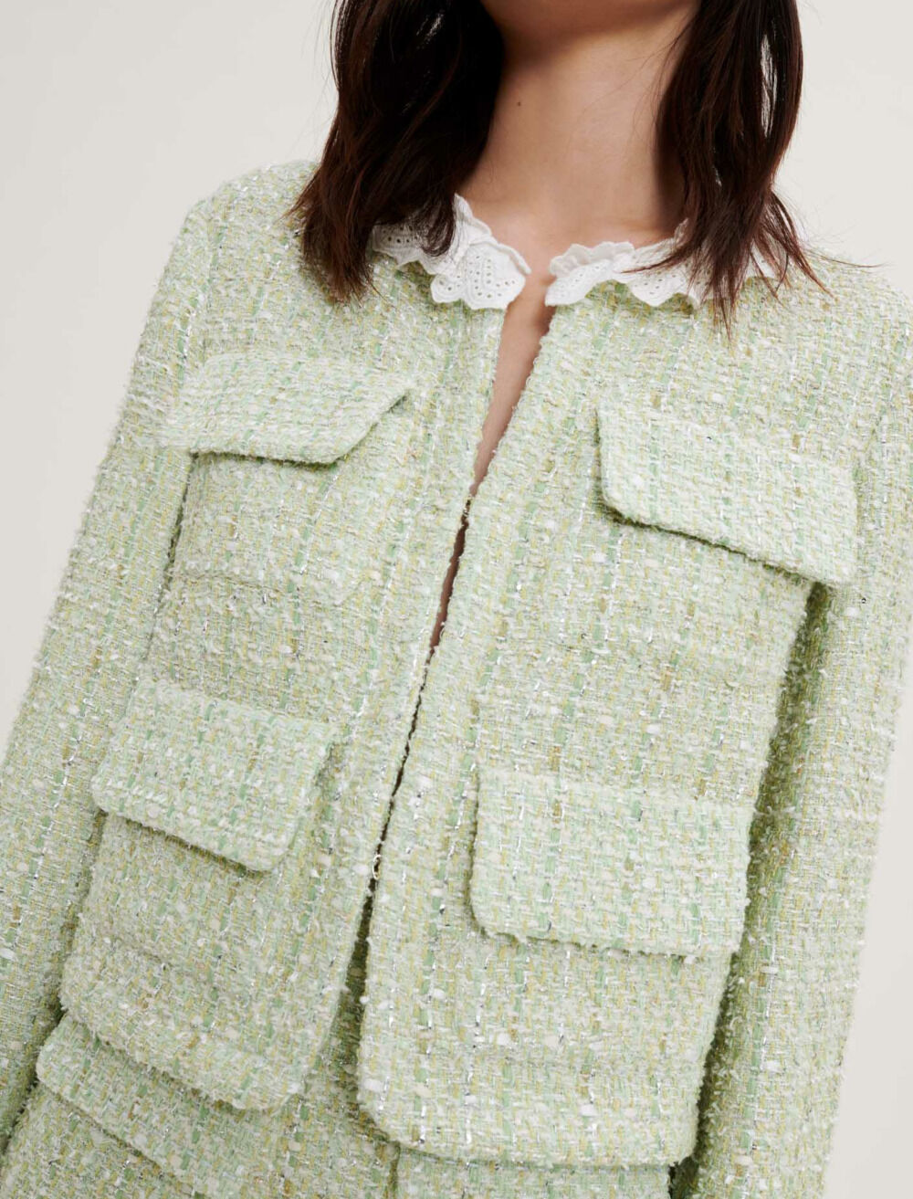 Tweed jacket with sheen Green for Women | Maje