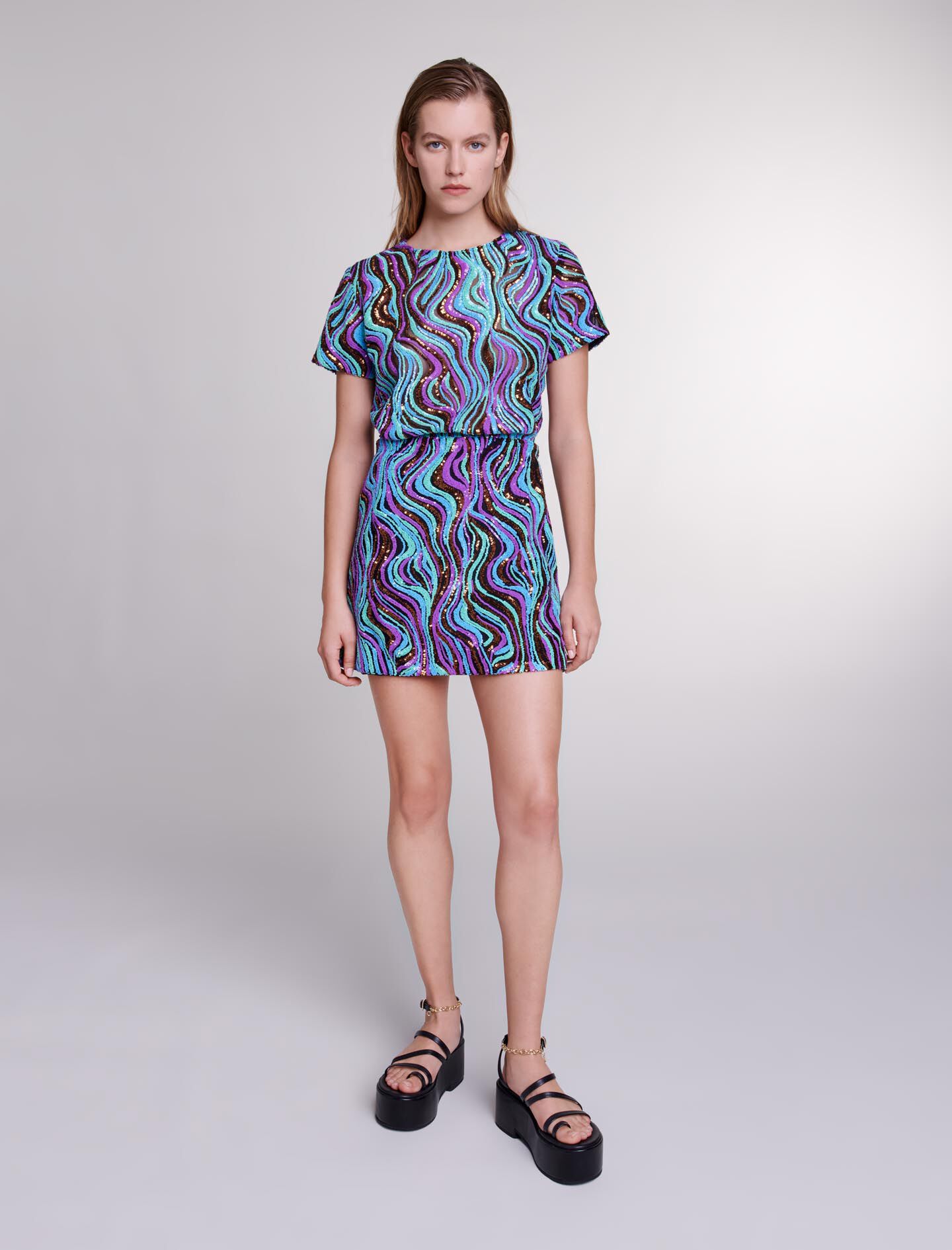 Maje short printed dress with jewel deals