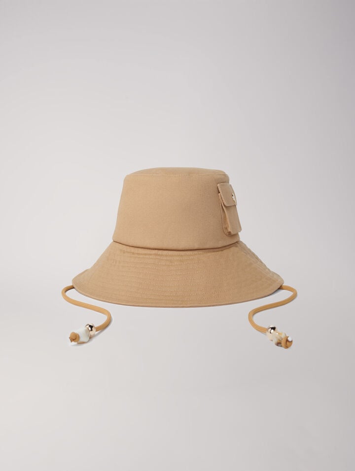 Beaded drawstring bucket hat
