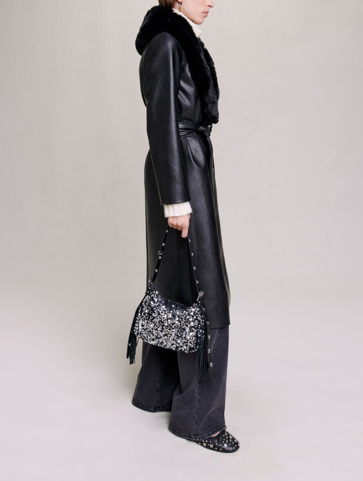 Long leather-effect coat