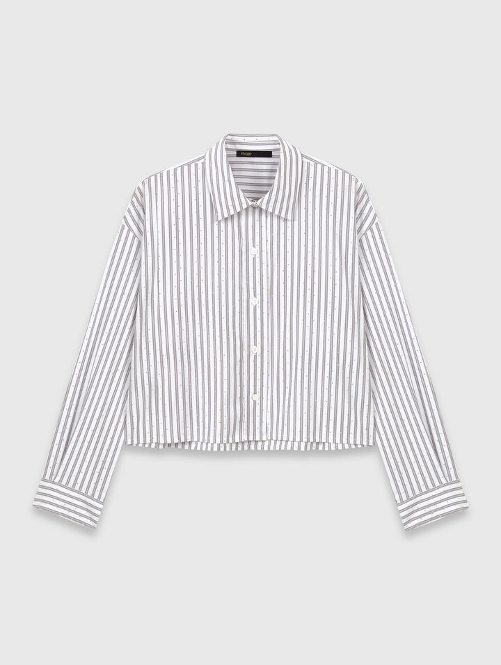 Striped rhinestone shirt with tie