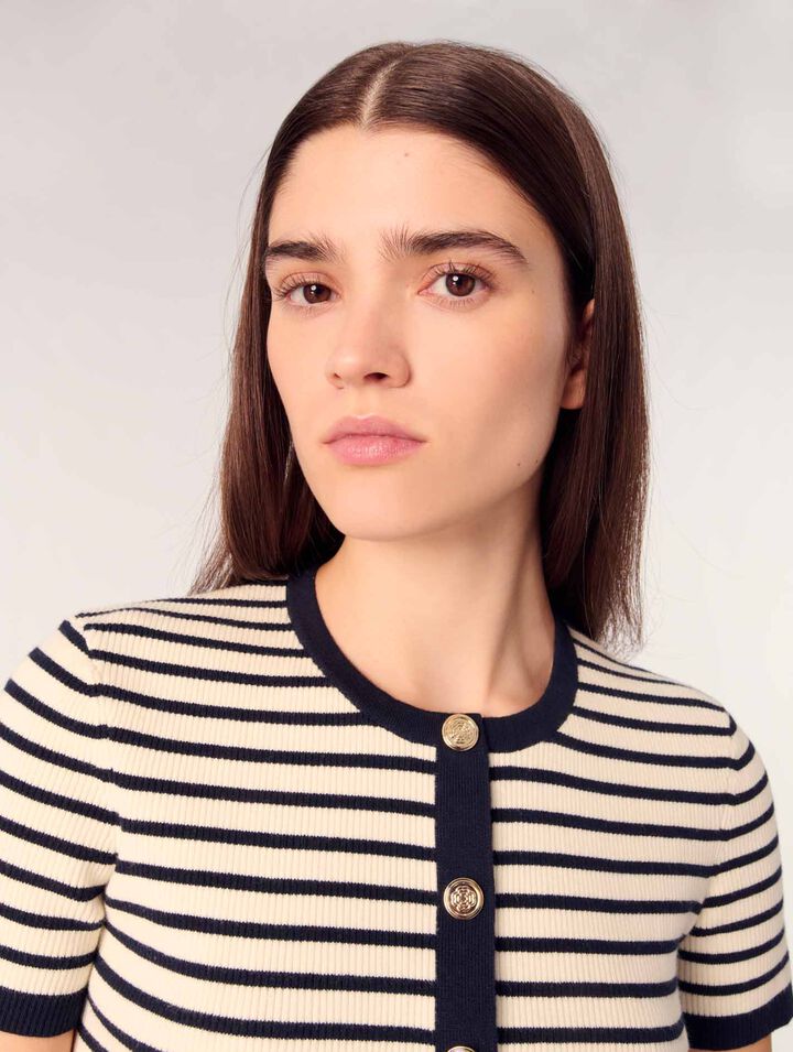 Cropped rib knit cardigan