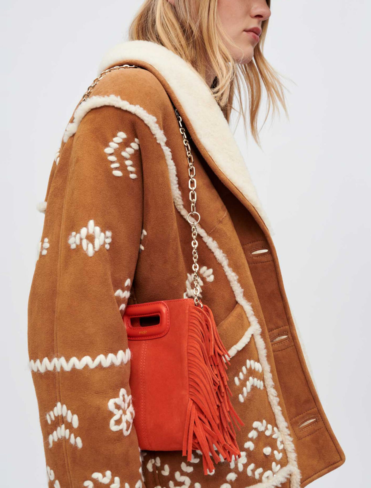 Fully embroidered shearling coat